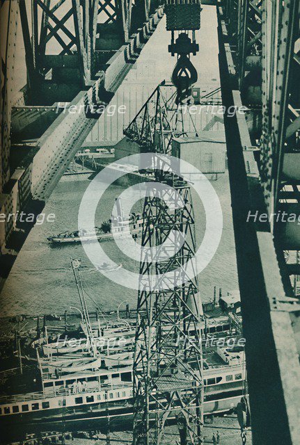 'Seen from a crane, the River Clyde has appearance of a long narrow dock basin', 1937. Artist: Unknown.