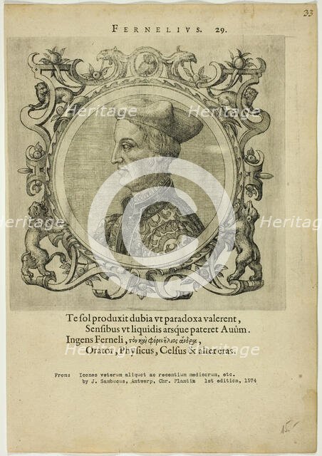 Portrait of Fernelius, published 1574. Creators: Unknown, Johannes Sambucus.
