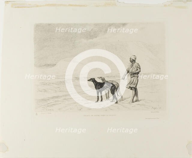 Relay of Dogs in the Desert, c. 1866. Creator: Paul Adolphe Rajon.