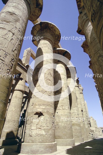 Pillars in the Great Hippostyle Hall, Temple of Karnak, Egypt. Artist: Tony Evans
