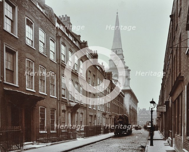 Georgian terraced houses and Christ Church, Spitalfields, Stepney, London, 1909. Artist: Unknown.