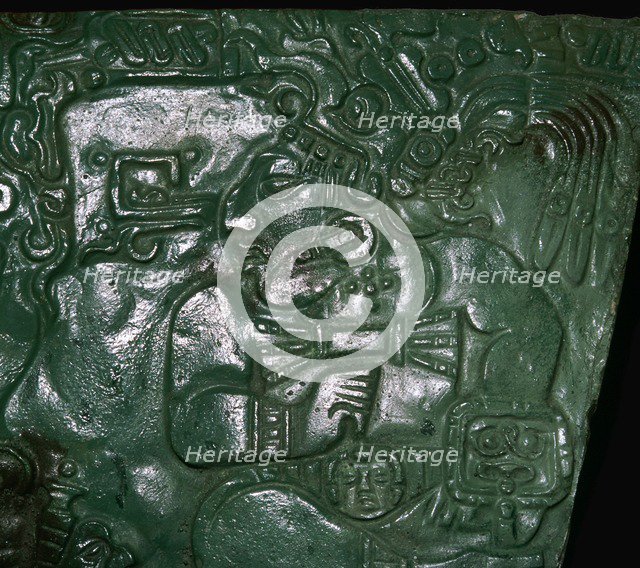 Jade Maya carving of a seated dignitary. Artist: Unknown