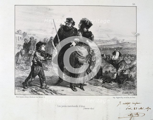 'Les Petits Marchands d'Obus', Siege of Paris, Franco-Prussian War, January 1871 (1872). Artist: Auguste Bry