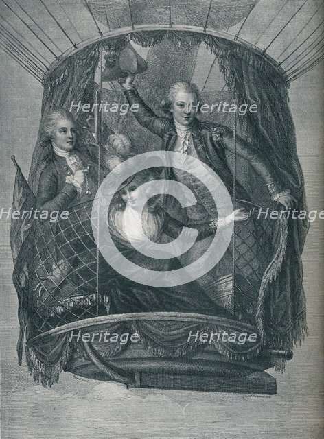 ''The Ascent of Vincent Lunardi, accompanied by Mrs. Sage and Mr. Biggin', 1785, (1910). Artist: Unknown.
