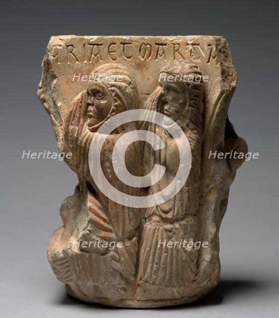 Fragment of a Double Capital: Mary and Martha at the Raising of Lazarus, 1145-1165. Creator: Unknown.