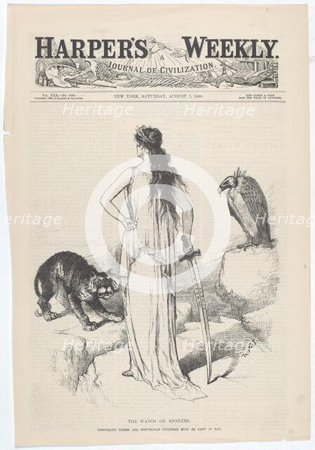The Watch on Spoilers. The Democratic Tigers and Republian Vultures Must Be Kept at Bay., 1886. Creator: Thomas Nast.
