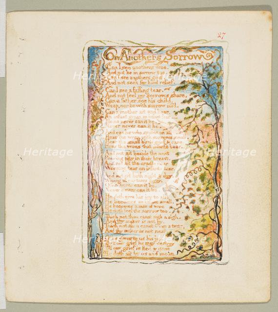 Songs of Innocence and of Experience: On Anothers Sorrow, ca. 1825. Creator: William Blake.