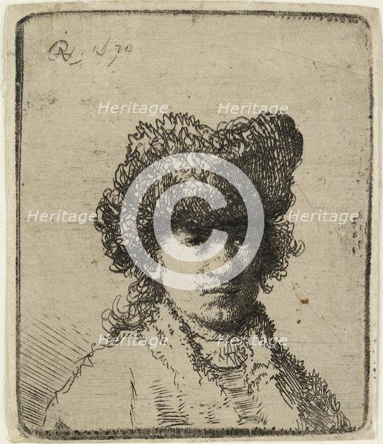 Self-portrait in a fur cap: bust, 1630. Creator: Rembrandt Harmensz van Rijn.