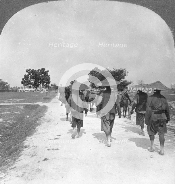 Off to China from Bhamo, Burma, 1908. Artist: Stereo Travel Co