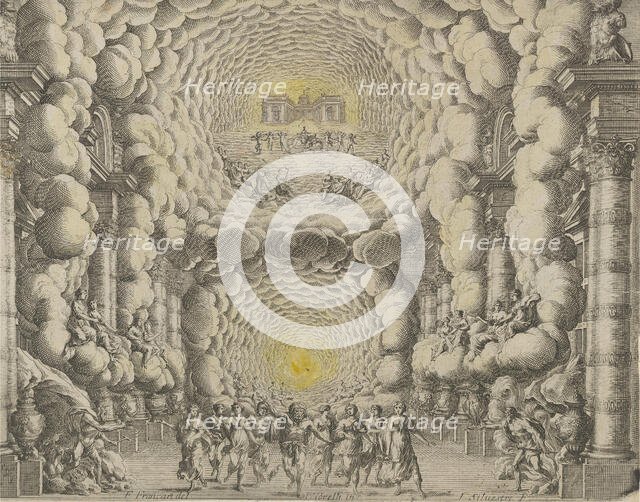 Design for a theater set created by Giacomo Torelli da Fano for the ballet 'Les Noces de..., 1654. Creators: Israel Silvestre, François Francart.