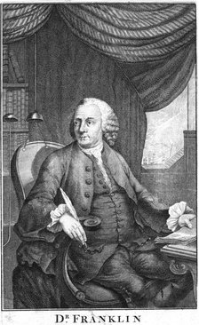 Benjamin Franklin, American scientist, inventor and statesman, late 18th century Artist: Unknown