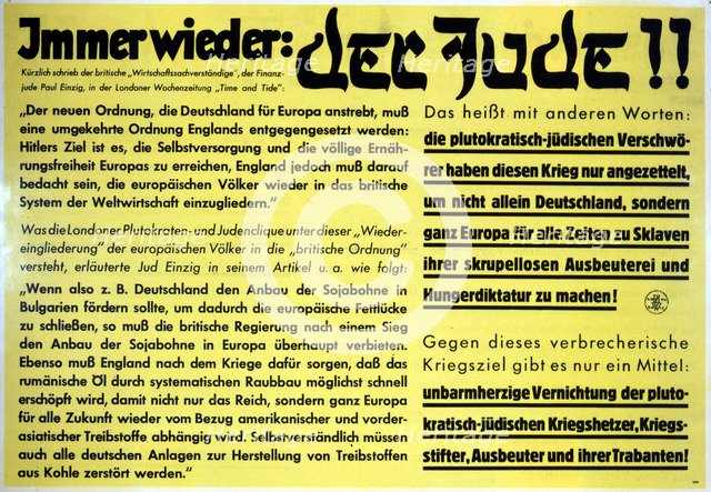 'Yet again: the Jew!!', German anti-semitic propaganda leaflet, c1933-1945. Artist: Unknown