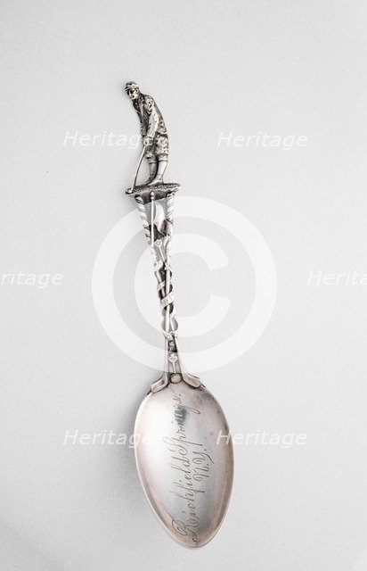 Silver spoon with golfer, c1910-c1937. Artist: Unknown