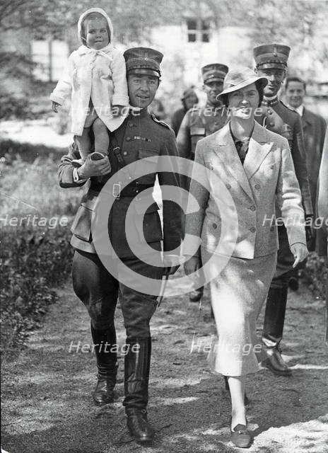 Princess Sibylla and Prince Gustaf Adolf with Princess Margaret in Hagaparken, Sweden, 1936. Creator: Unknown.