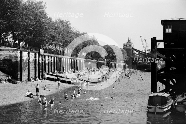 Bathers at Tower Beach, London, c1945-c1965. Artist: SW Rawlings
