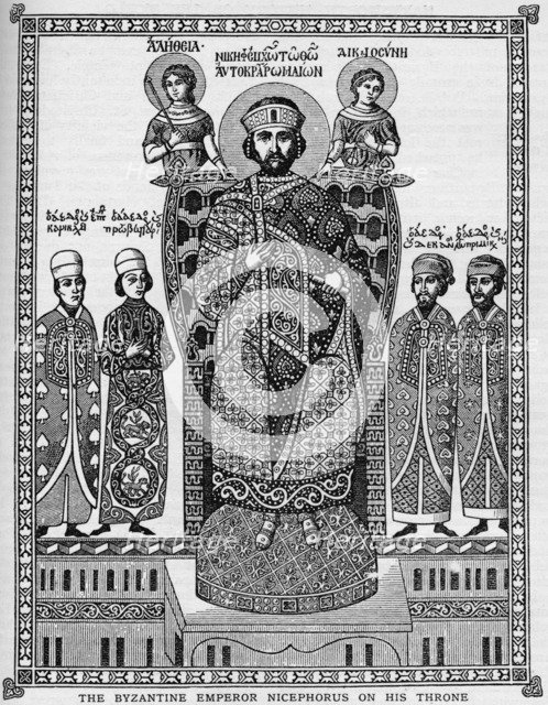 The Byzantine Emperor Nicephorus on his throne, 11th century (1908). Artist: Unknown.