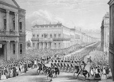 Wellington's funeral procession passing the Senior United Service Club, Pall Mall, London, 1852. Artist: Thomas Hosmer Shepherd