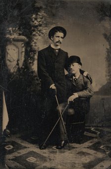 Two Young Men Crossing Their Walking Sticks, 1880s. Creator: Unknown.