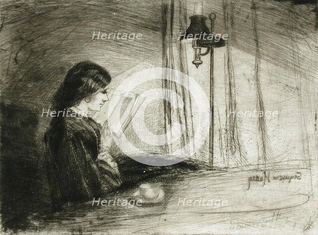 A Lady Reading, 1858. Creator: Francis Seymour Haden.