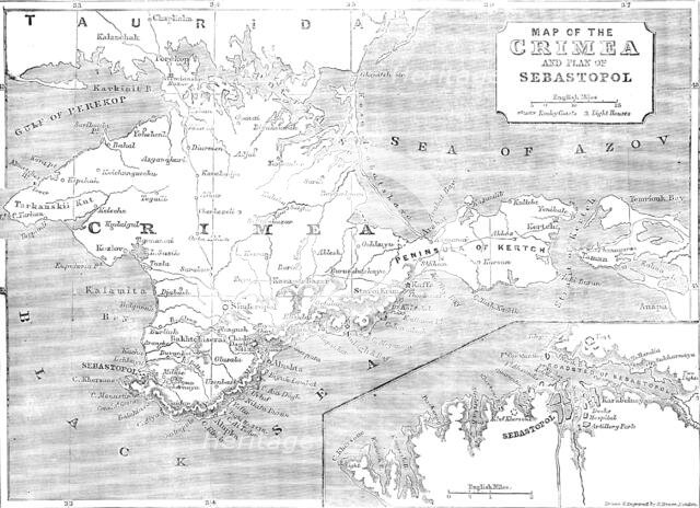 Map of the Crimea and plan of Sebastopol, 1854. Creator: John Dower.