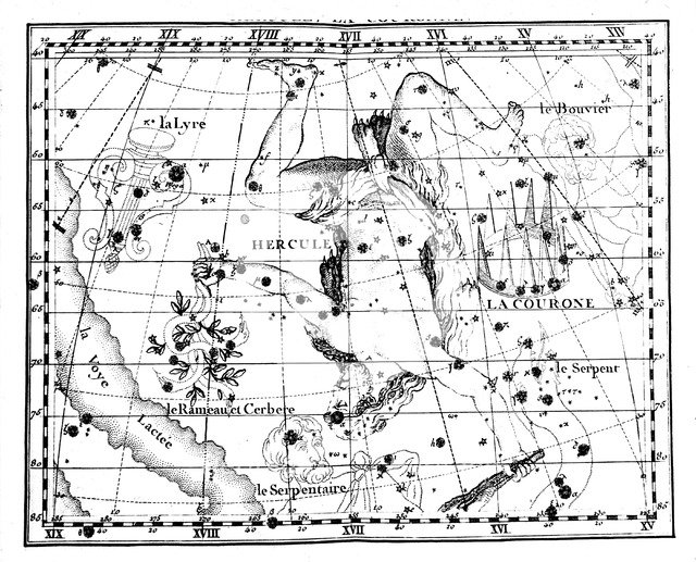 Astronomical map, centred on the constellation of Hercules, 1775. Artist: Jean Fortin