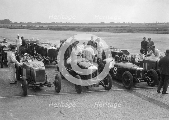 Frazer-Nash, Samson and Riley cars at an Inter-Club Meeting, Brooklands, 20 June 1931. Artist: Bill Brunell.