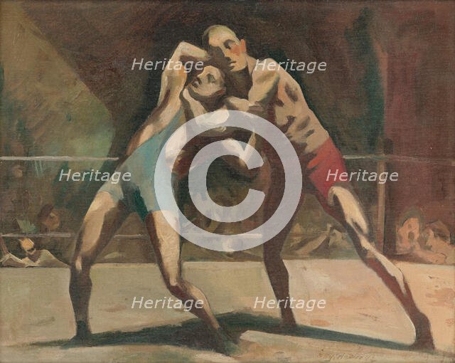 Wrestlers, 1942. Creator: Bedrich Hoffstädter.