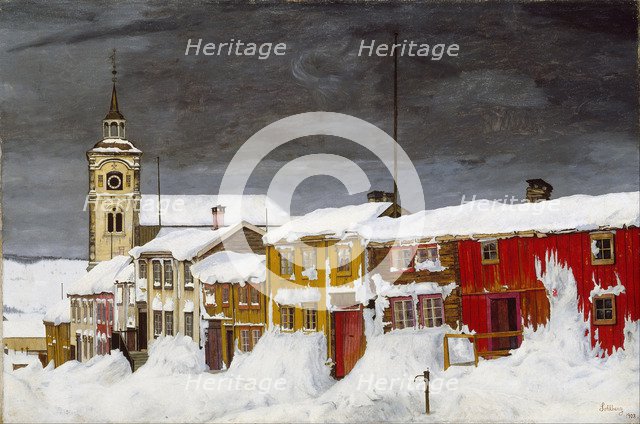 Street in Røros in Winter. Artist: Sohlberg, Harald (1869-1935)