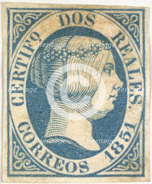 Stamp bearing the head of Queen Isabella II, 1851.  Creator: Unknown.