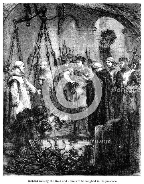 'Richard causing the gold and jewels to be weighed in his presence'. Artist: Unknown