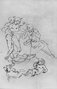 'Studies of Figures and Putti for an Adoration', c1481 (1945). Artist: Leonardo da Vinci.