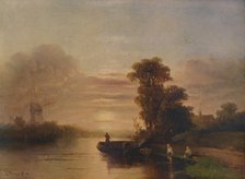 'Sunset on a River, with Windmill and Cottage', 1848, (1938). Artist: Salomon Leonardus Verveer.