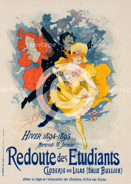 Affiche pour la "Redoute des Étudiants". Closerie des lilas (Salle Bullier)., c1897. Creator: Jules Cheret.