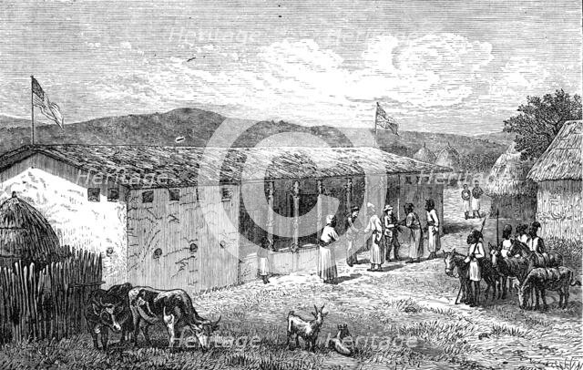 Visit of Arabs to Livingstone and Stanley at Unyanyembe, 1872. Creator: J. B. Zwicken.