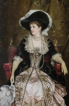 Portrait of Queen Margherita of Italy (1851-1926), with a feathered hat, 1884. Creator: Gordigiani, Michele (1835-1909).