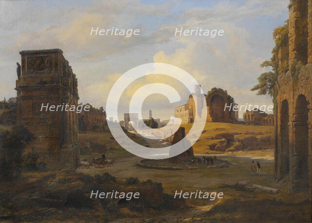 View towards Forum Romanum from the Colosseum, 1848. Creator: Thorald Laessoe.