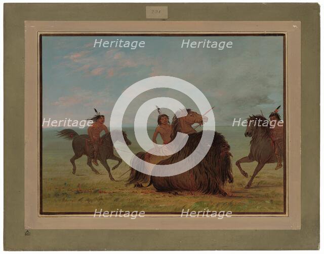 Camanchees Lancing a Buffalo Bull, 1861/1869. Creator: George Catlin.
