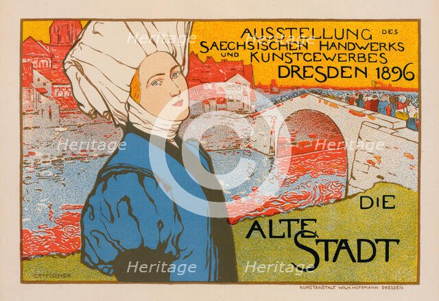 Affiche allemande pour l'Exposition saxonne commerciale et artistique de Dresde en 1896. Creator: Anton Otto Fischer.