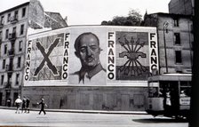 Spanish Civil War (1936 - 1939), nationalist painting with the face of Franco and symbols of the …
