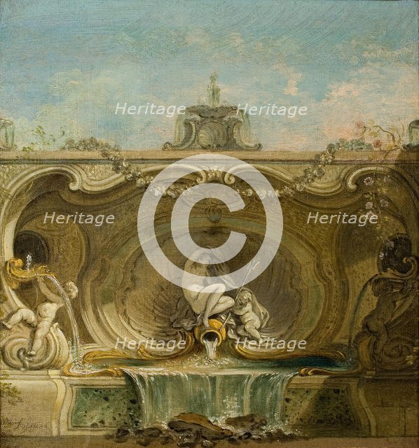 Fountain Design. Naiad and Putto, c. 1740. Creator: Lajoue, Jacques, de (1686-1761).