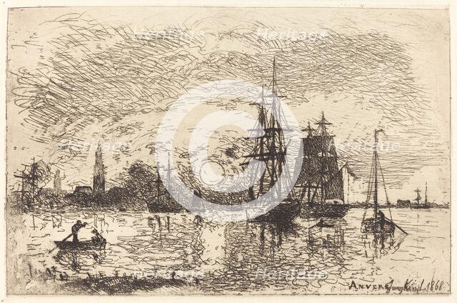 Soleil couchant, port d'Anvers (Sunset, Port of Antwerp), 1868. Creator: Johan Barthold Jongkind.