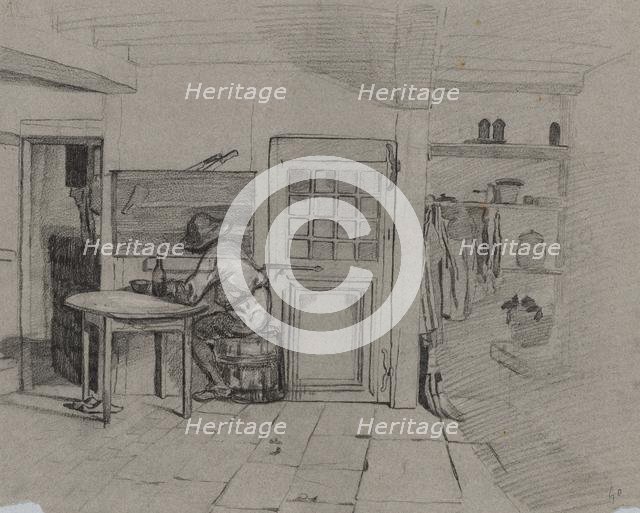 A Farmhouse Interior with a Boy at a Table, c. 1846. Creator: Alexandre-Gabriel Decamps (French, 1803-1860).