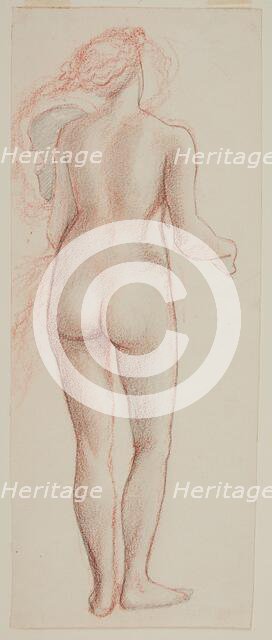 Female nude - study of a figure seen from the back, holding violin and bow, 1865-67. Creator: Sir Edward Coley Burne-Jones.
