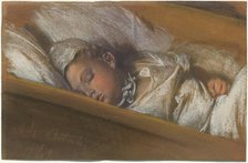 An Infant Asleep in His Crib, 1848. Creator: Adolph Menzel.