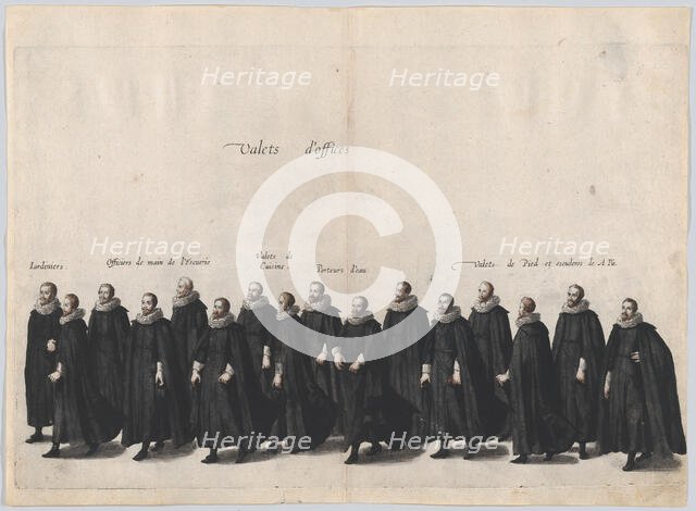 Plate 14: Valets marching in the funeral procession of Archduke Albert of Austria; from 'P..., 1623. Creator: Cornelis Galle I.