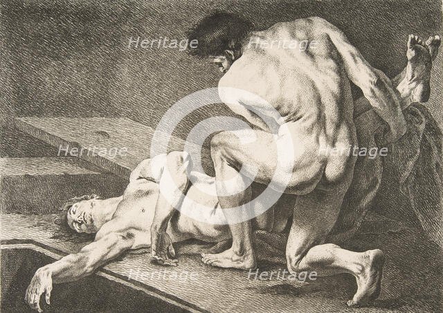 An "Académie": One Man Lifting the Legs of Another Man, 1742-43. Creator: Carle van Loo.