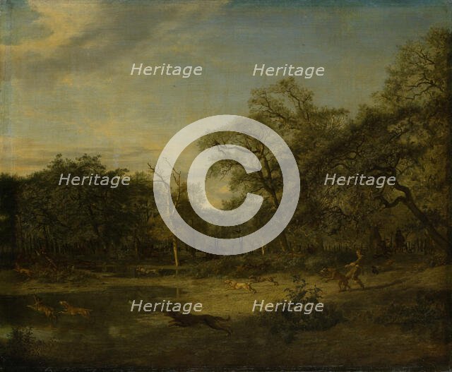 Deer Hunt in a Swampy Forest Landscape, 1665. Creator: Adriaen van de Velde.