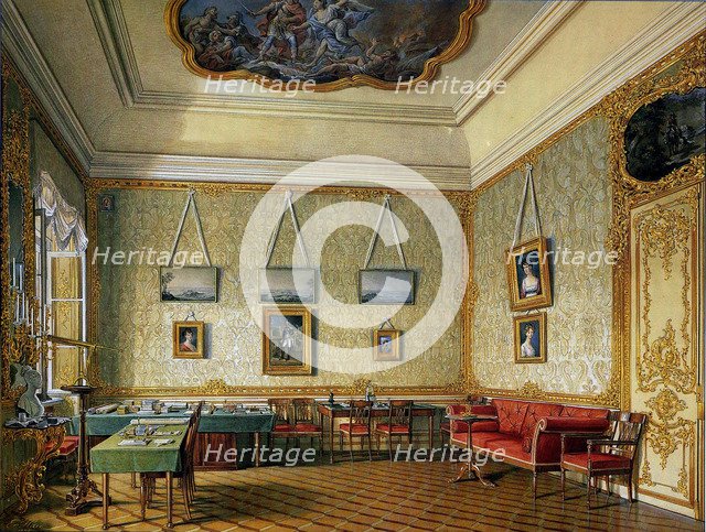 The Working or Small Study of Emperor Alexander I at the Great Palace in Tsarskoye Selo, 1875. Artist: Hau, Eduard (1807-1887)