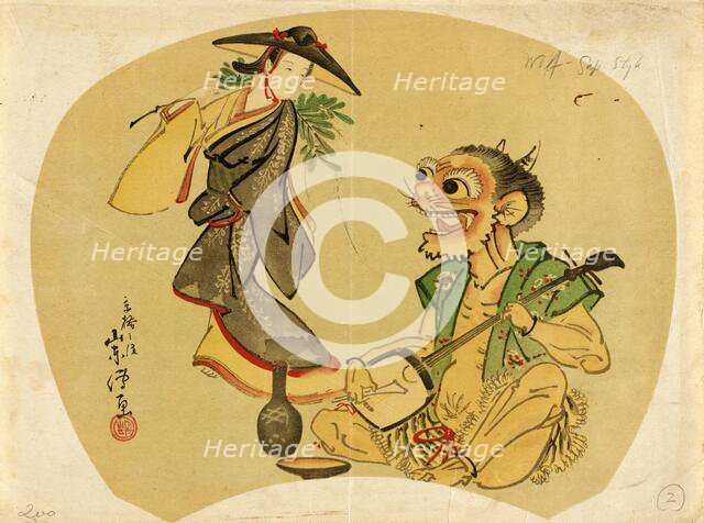 Wisteria Maiden Dancing for a Demon with a Samisen, late 18th-early 19th century. Creator: Kitao Masanobu.