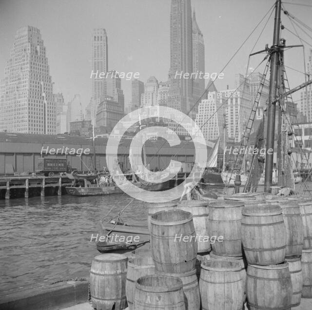 Barrels for loading fish at the Fulton fish market, New York, 1943. Creator: Gordon Parks.